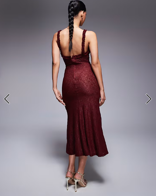 Bardot Alegra stretch lace midi dress in burgundy