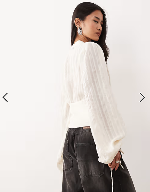 AWARE boho balloon sleeve buttondown blouse in cream