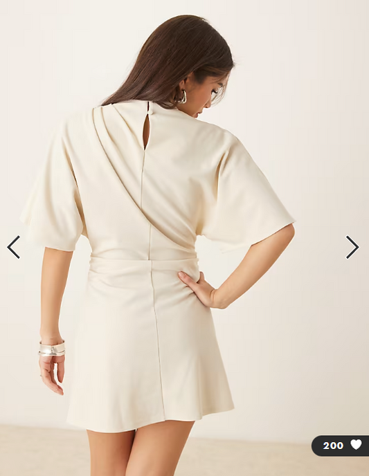 ASOS DESIGN flutter sleeve ruched side mini dress in white
