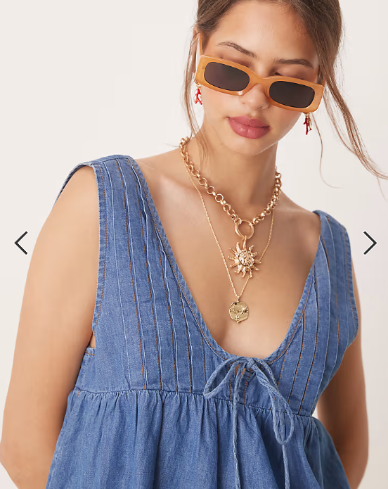 Miss Selfridge denim playsuit with pintuck detail in blue wash