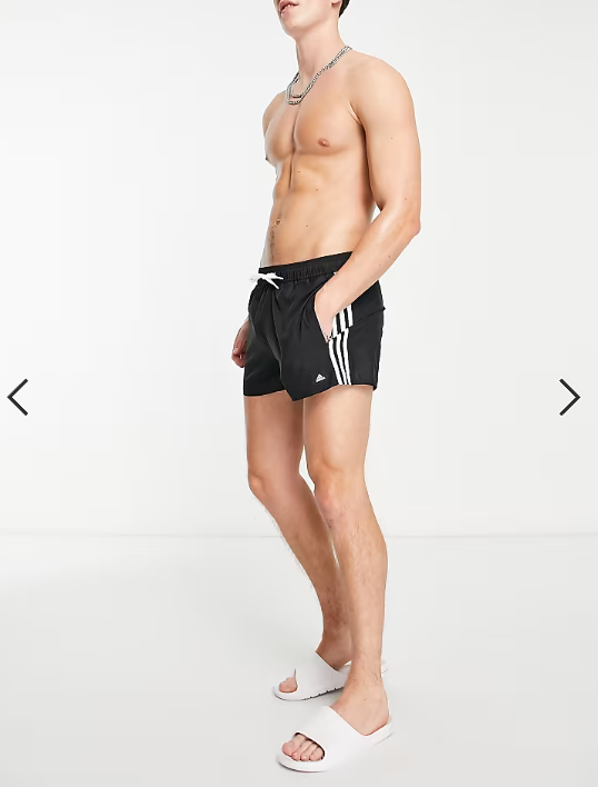 adidas Swim 3 stripes swim shorts in black and white