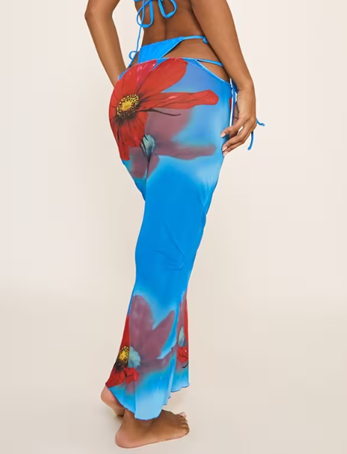Flower Print Triangle Bikini And Maxi Skirt 2 Piece Set In Blue