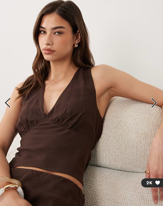 ASOS DESIGN linen blend halter top in chocolate