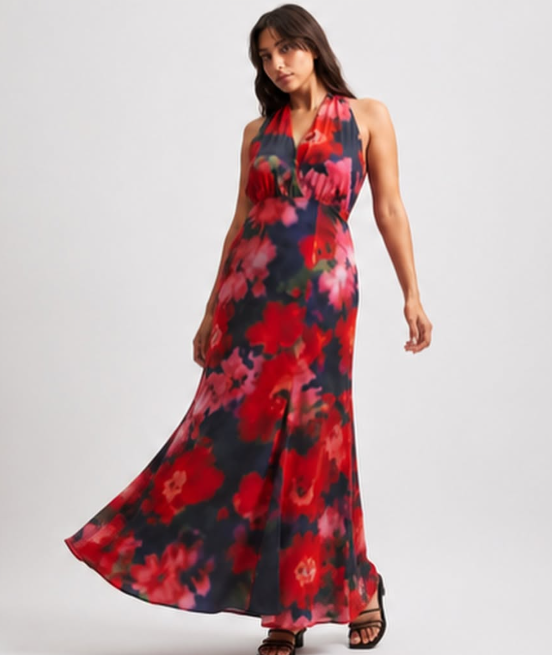 NAKD - Wrap v-neck maxi dress in red print