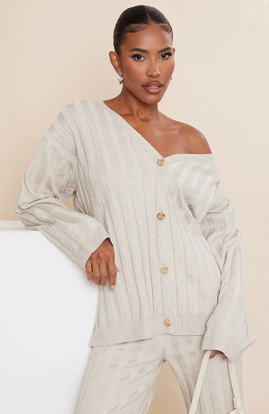 Stone Wide Rib Knitted Cardigan