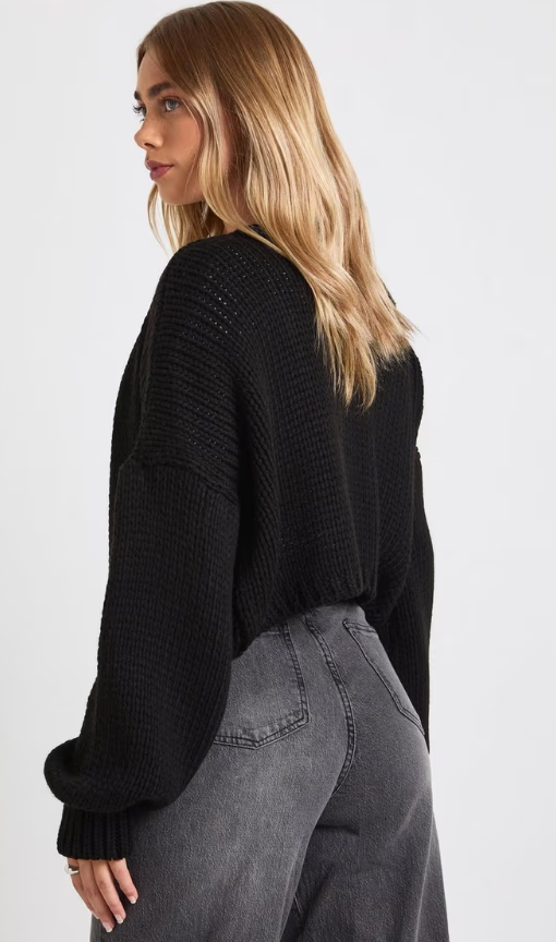 Boohoo Chunky Knit Short Cardigan - black