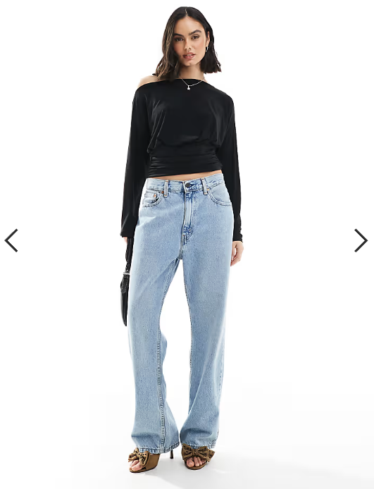 ASOS DESIGN slinky asymmetric one shoulder long sleeve top with cinch waist detail in black