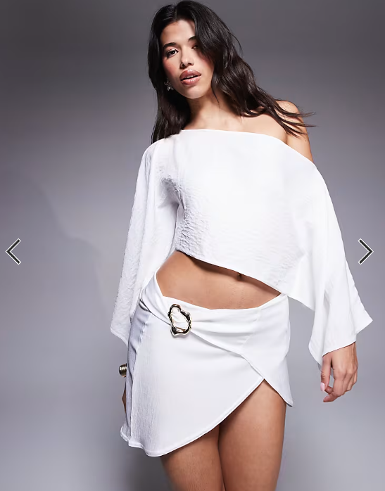 Missyempire chiffon metal detail wrap mini skirt co-ord in white