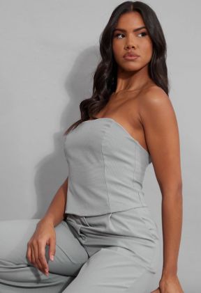 Light Grey Woven Bandeau Corset