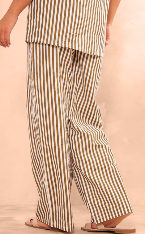 Plt - Olive Stripe Linen Look High Waisted Tailored Trousers