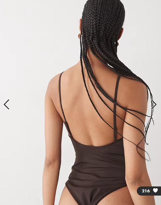Monki scoop neck high leg swimsuit in dark chocolate brown