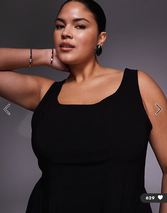 ASOS DESIGN Curve bengaline scoop neck structured flippy mini dress in black