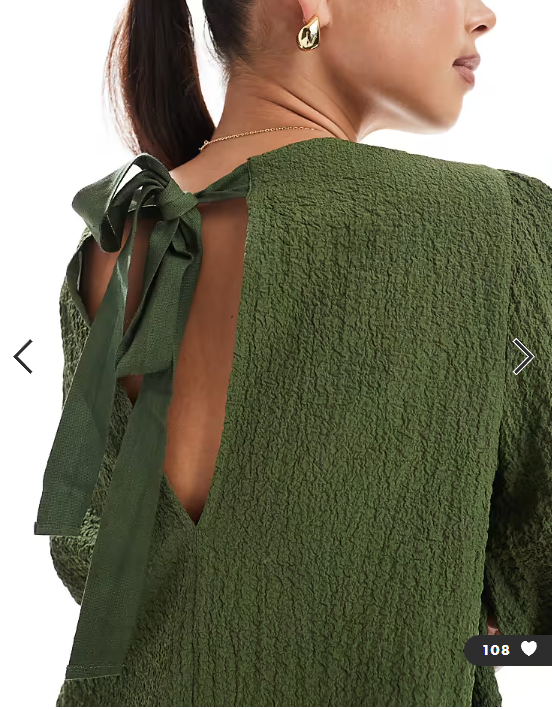 ASOS DESIGN crinkle fabric puff sleeve top in khaki