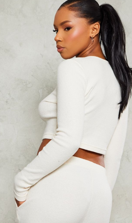 PLt - Cream Brushed Rib Button Front Cardigan