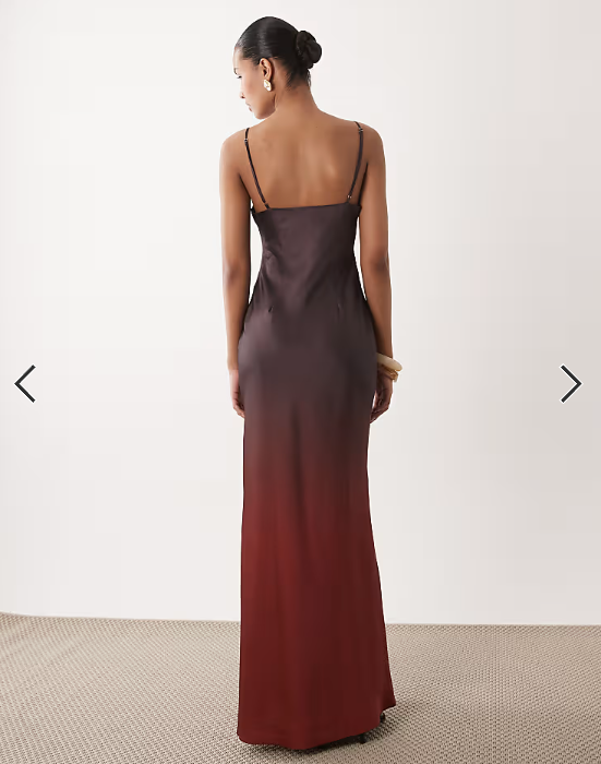 SNDYS satin bead detail scoop neck maxi dress in plum ombre