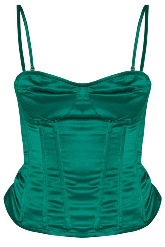 Emerald Green Satin Woven Cup Detail Strappy Corset