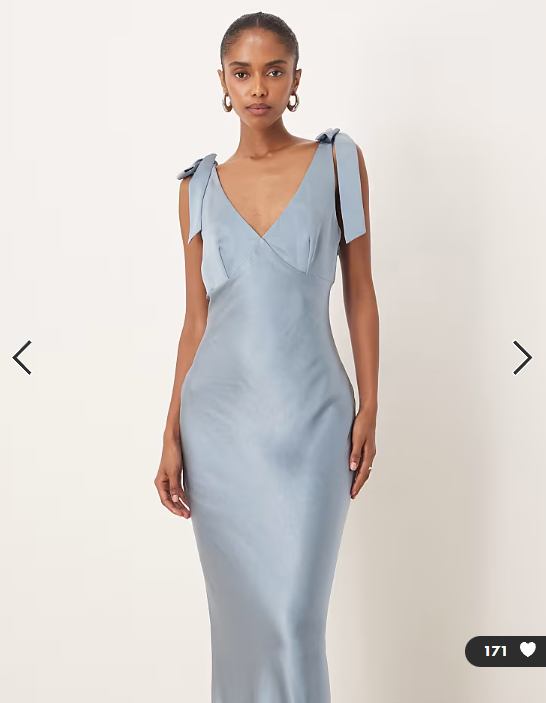 Pretty Lavish Bridesmaid Piper satin bow shoulder v neck maxi dress in dusty blue