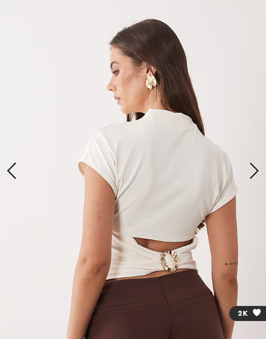 ASOS DESIGN polyamide high neck cap sleeve hardware back top in cream
