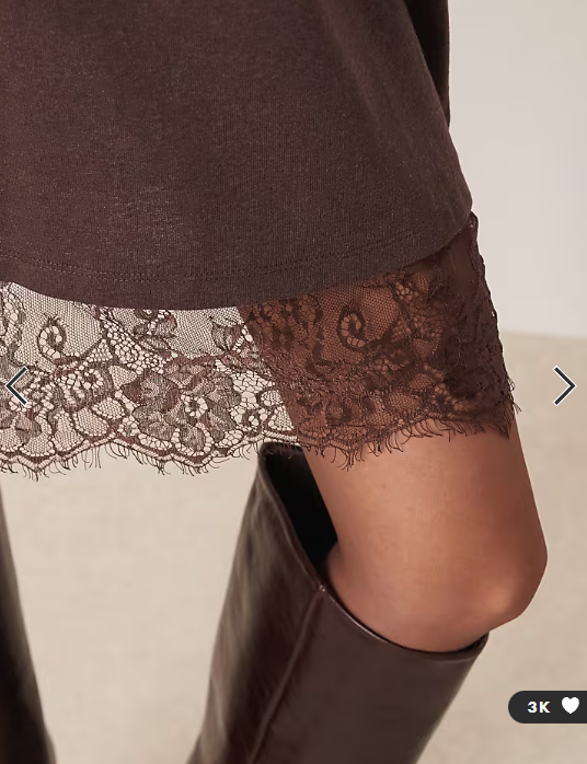 ASOS DESIGN oversized mini dress with lace hem trim in chocolate