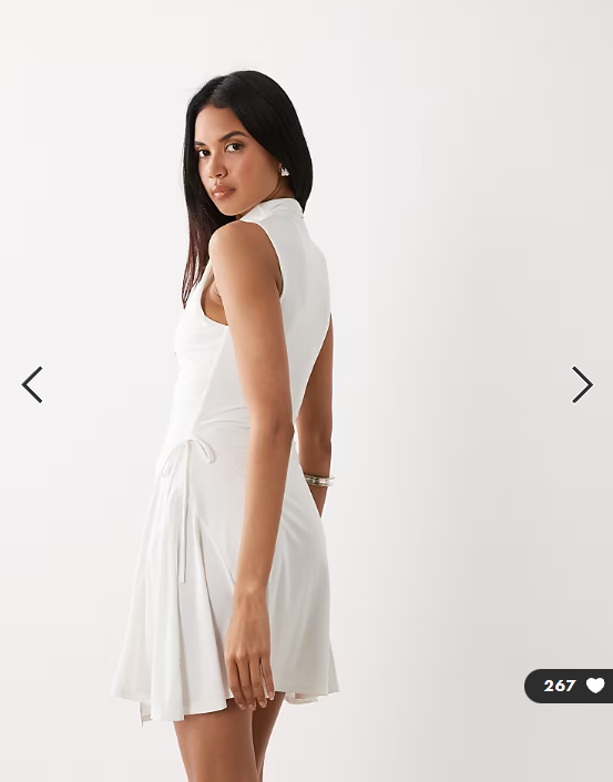 Kaiia exclusive double layered slinky high neck long sleeve tie side skater mini dress in white