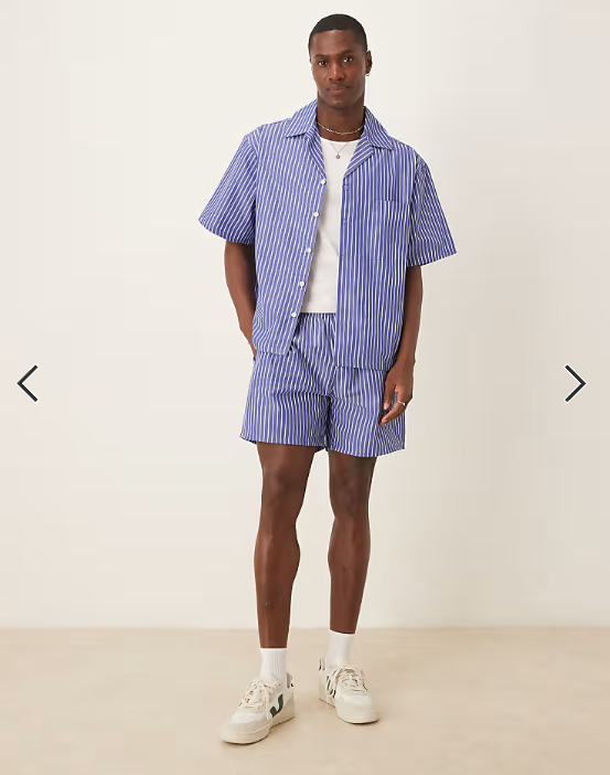 ASOS DESIGN co-ord boxy oversized revere stripe shirt in blue