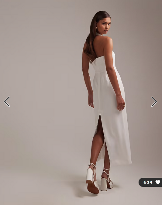 ASOS DESIGN crepe pencil bandeau midi dress with wide halter strap in white