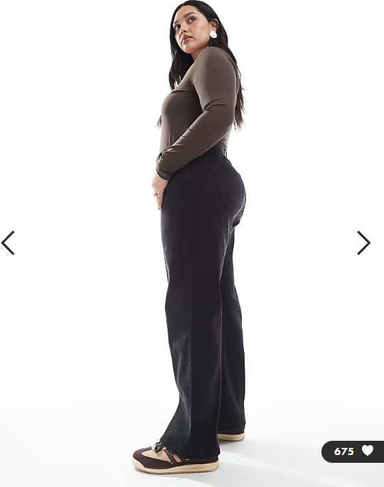 ONLY Curve Snow high waist wide leg jeans in washed black