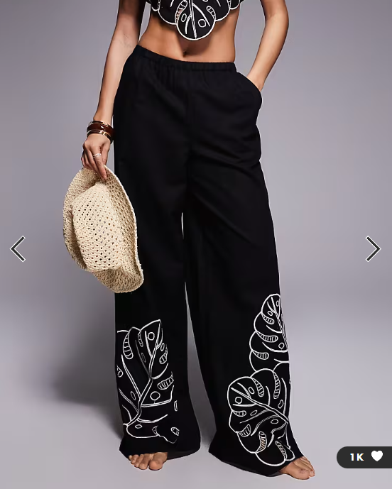 ASOS DESIGN Jasmine Beach tropical cut out trouser in black