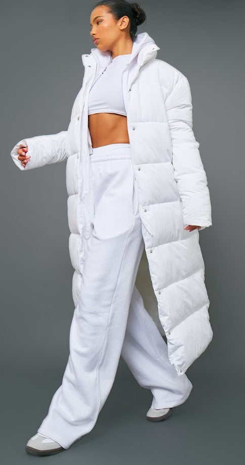 White Peached Maxi Puffer Coat