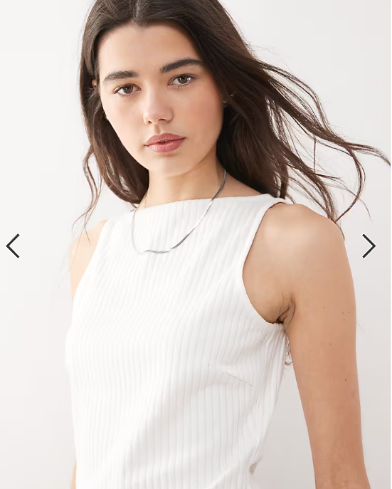 COLLUSION slash neck ribbed vest in white