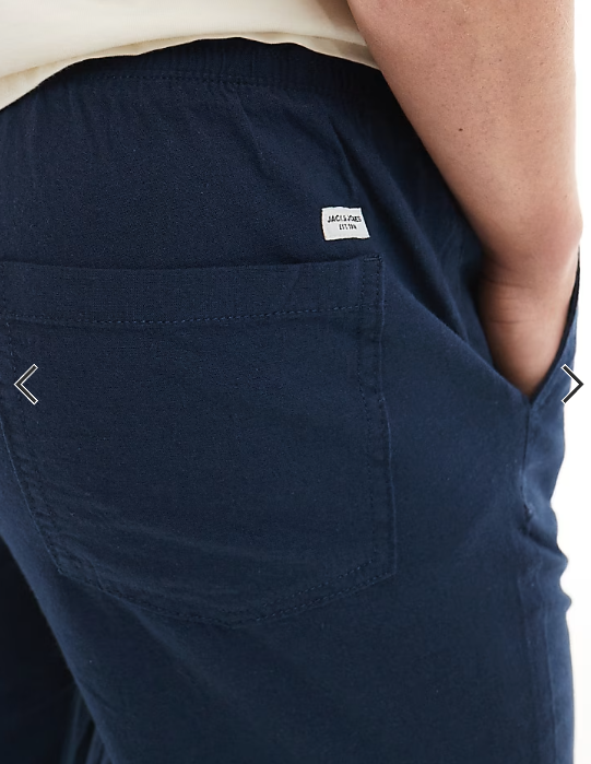 Jack & Jones slim tapered drawstring linen mix pants in navy