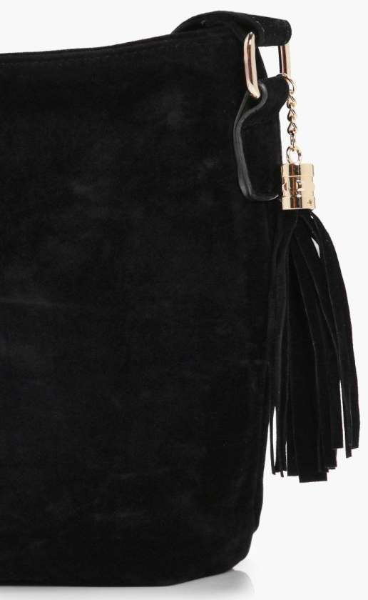 Suedette Bucket Cross Body Bag - black