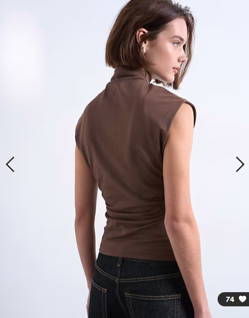 Topshop crepe high neck sleeveless tank in brown