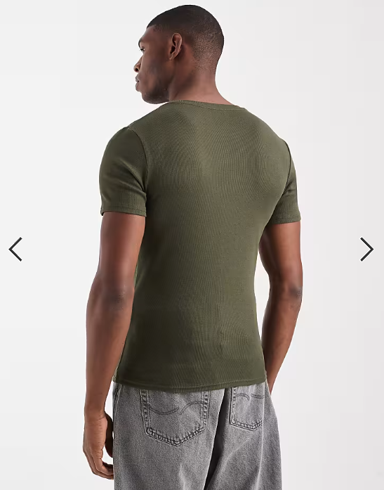 ASOS DESIGN Essentials muscle fit T-shirt in khaki rib .