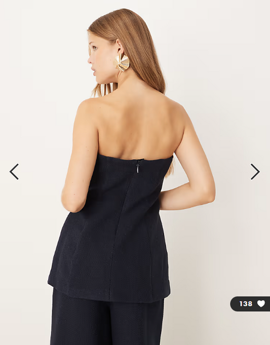ASOS DESIGN tailored boucle bandeau top co-ord in navy