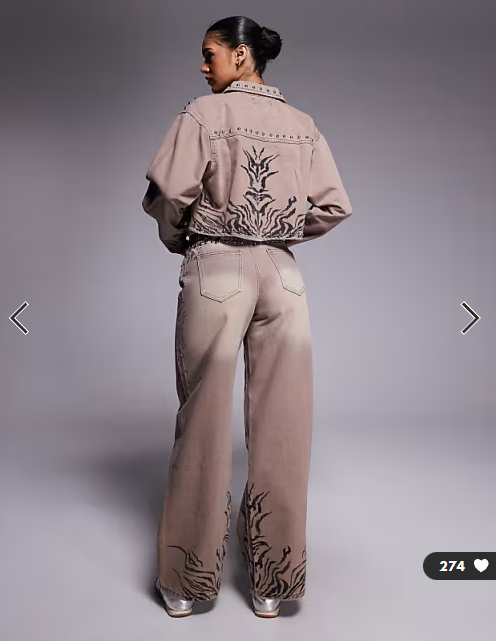 Liquor N Poker baggy fit rip repair jeans co-ord in brown zebra
