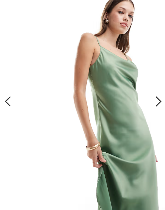 YAS satin cami maxi dress in green