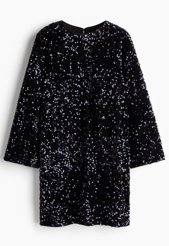 H&M - SEQUINED A-LINE DRESS- Navy