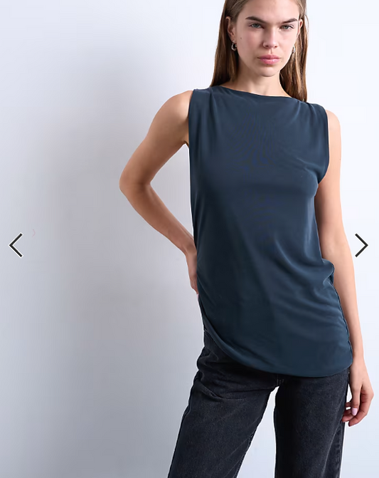 Topshop cupro knot side sleeveless top in charcoal grey