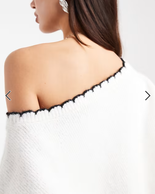 Miss Selfridge asym off the shoulder blanket stitch slouchy jumper in cream