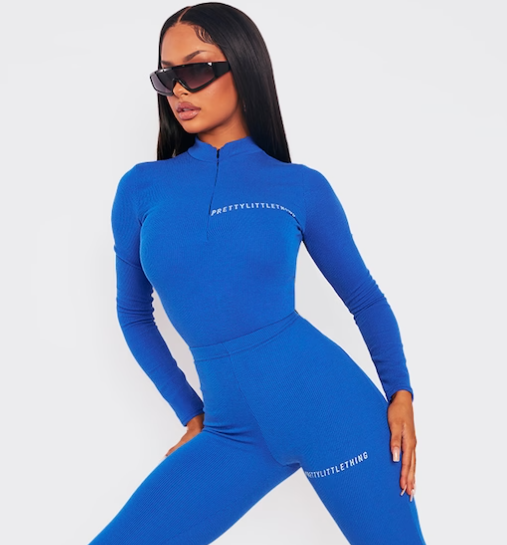 Bright Blue Rib Half Zip Bodysuit