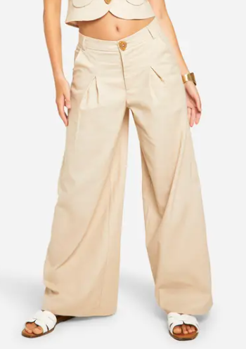 boohoo Linen Look Pleated Trouser