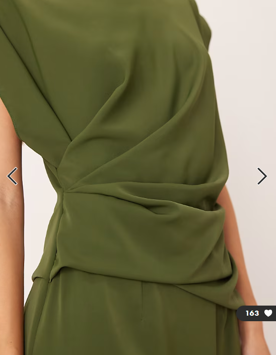 ASOS DESIGN high neck drapey pleated midi dress in olive