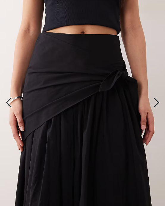 ASOS DESIGN cotton tie waist circle maxi skirt in black