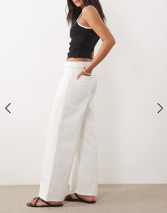 Mango Teen wide leg jeans with fold over detail in white