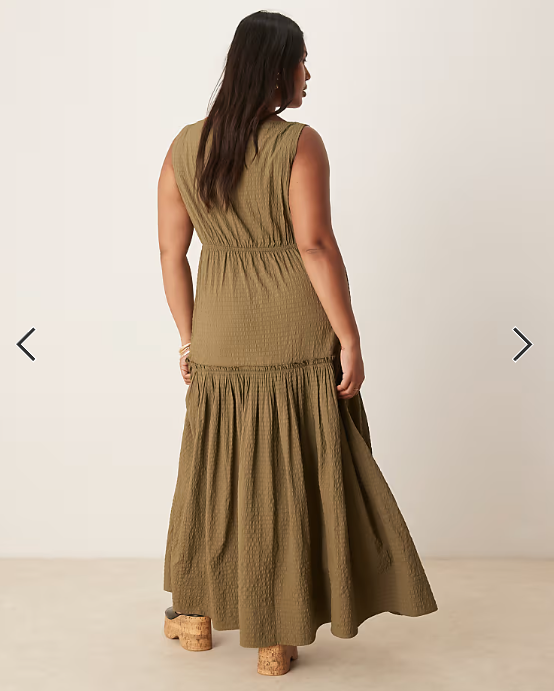 ASOS DESIGN Curve crinkle slash neck maxi dress with seaming detail