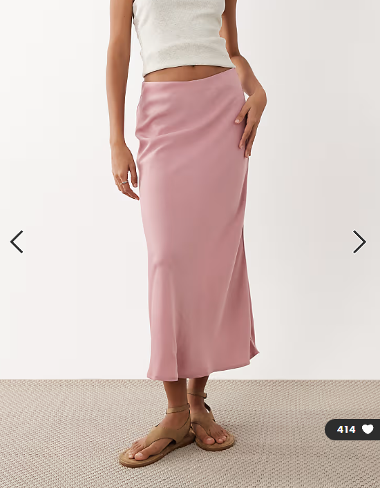 YAS satin midi skirt in lilas pink