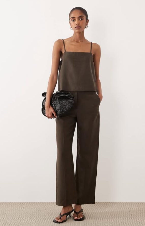 Mango - tempo cami top & pleat front tailored trousers - brown SET