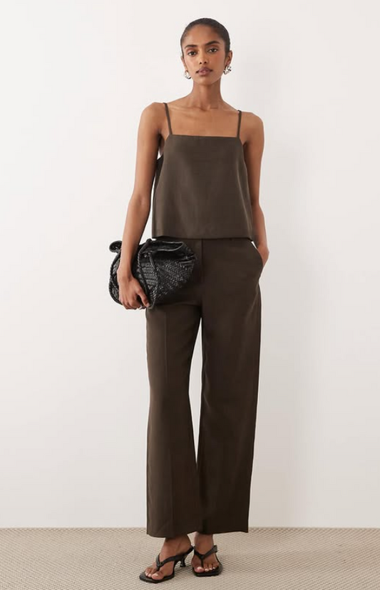 Mango - tempo cami top & pleat front tailored trousers - brown SET