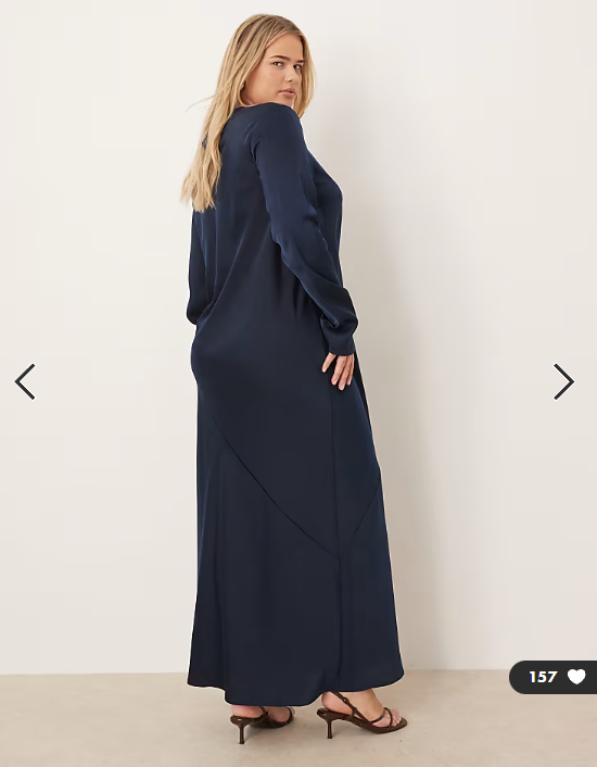 ASOS DESIGN Curve seamed matt satin slip maxi dress in deep navy